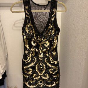 Bebe Black & Gold Sequin Dress